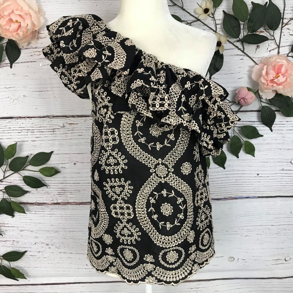 Love Shack Fancy Size XS One Shoulder Ruffle Top
